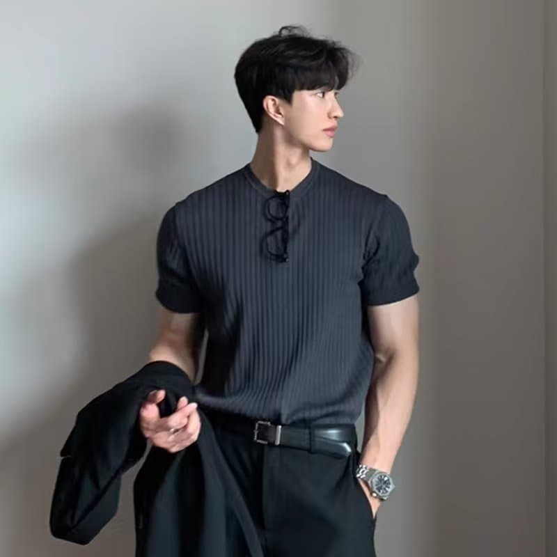 Men's slim-fit knitted summer T-shirt