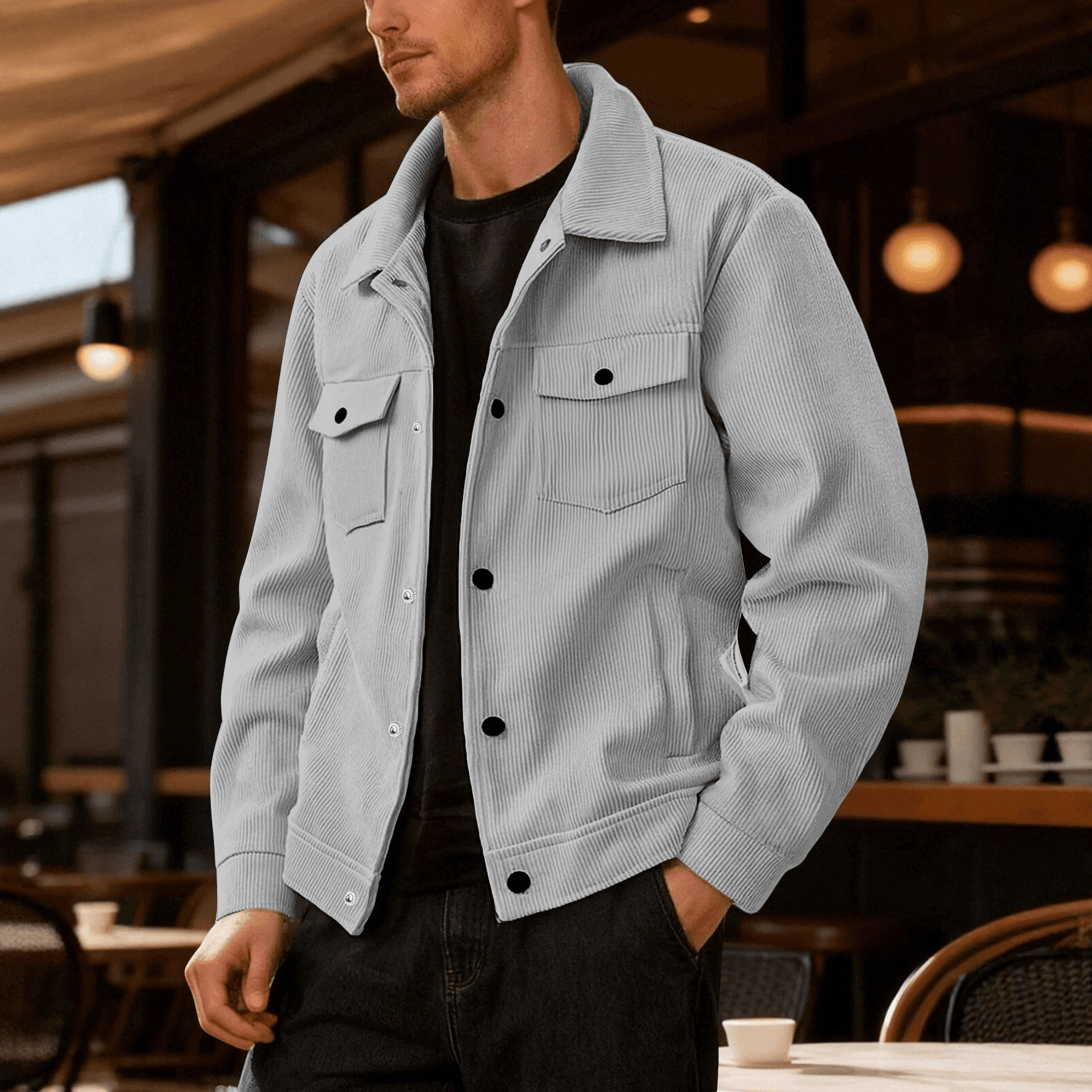 Cross-border Foreign Trade Corduroy Jacket Amazon European And American New Spring And Autumn Casual Solid Color Lapel Single-breasted Jacket For Men