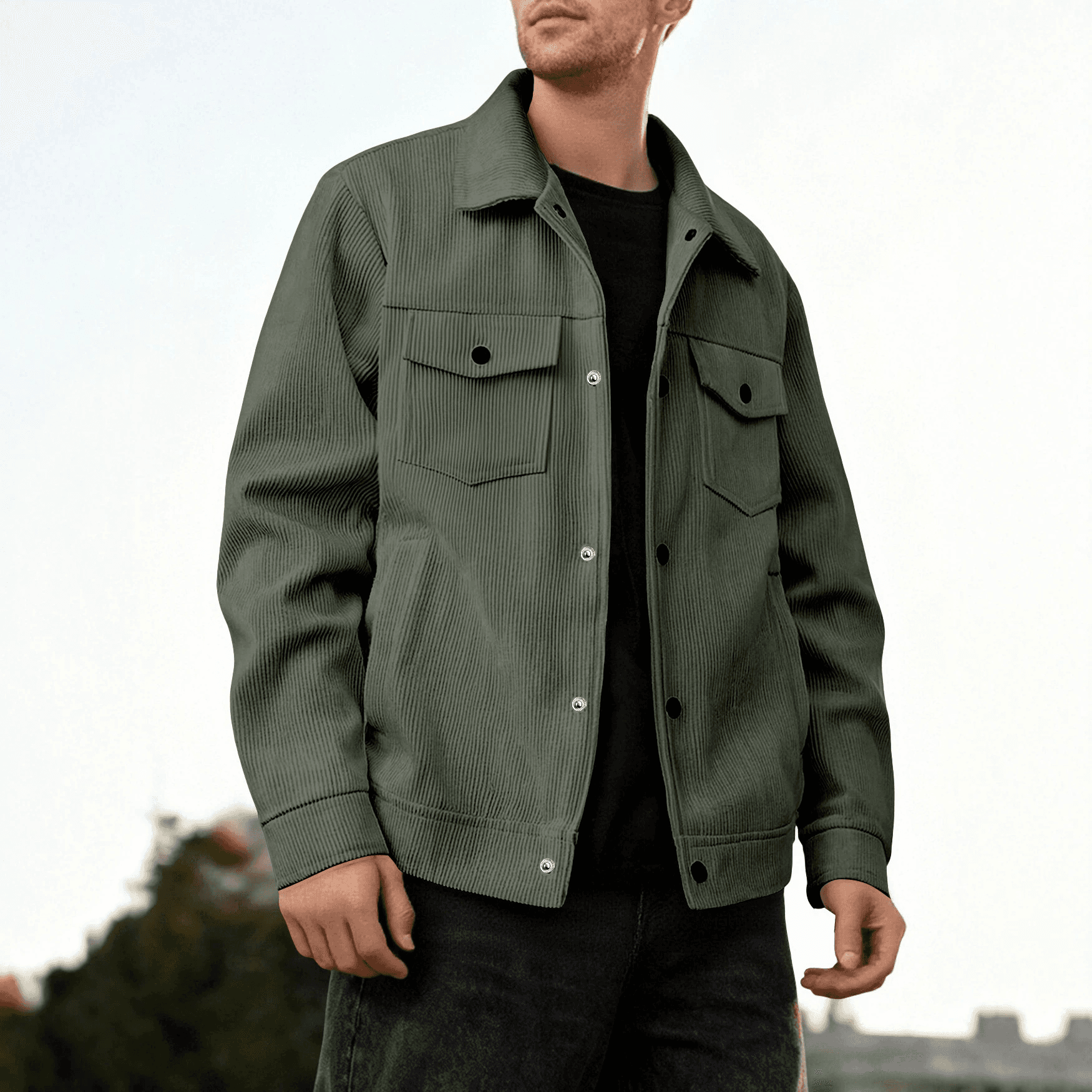 Cross-border Foreign Trade Corduroy Jacket Amazon European And American New Spring And Autumn Casual Solid Color Lapel Single-breasted Jacket For Men 2